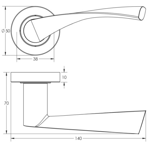 Technical Drawing Twirl Black Door Handle