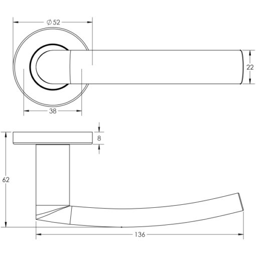 Luma Door Handle on Rose Grade 304 Polished Stainless Steel