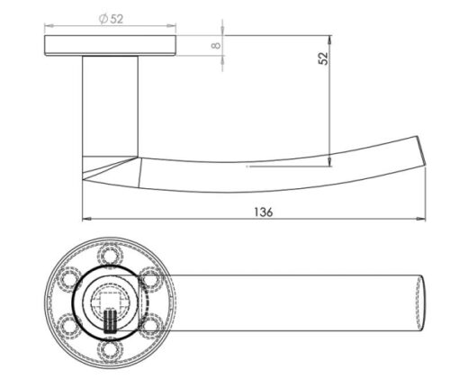 Luma Door Handle on Rose Grade 304 Polished Stainless Steel
