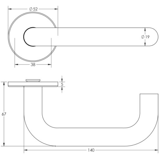 Orbit 19mm Door Handle on 5mm Sprung Rose Grade 304 Satin Stainless Steel