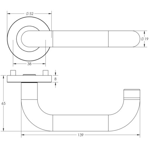 Orbit 19mm Door Handle on 8mm Sprung Rose Grade 304 Satin Stainless Steel