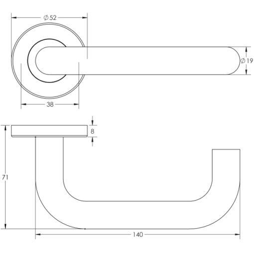 Orbit 19mm Door Handle on 8mm Sprung Rose Grade 201 Satin Stainless Steel