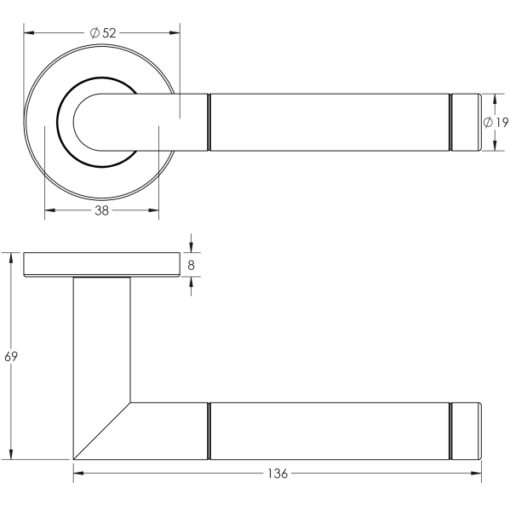 Cambrio Door Handle on Rose Grade 304 Satin & Polished Stainless Steel