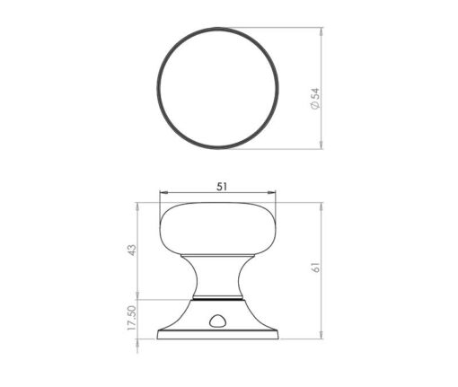 Jedo Mushroom Mortice Door Knobs 51mm Diameter