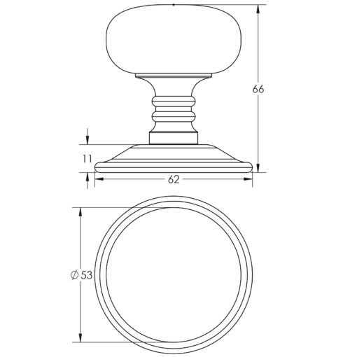 Jedo Mushroom Mortice Door Knobs 62mm Diameter