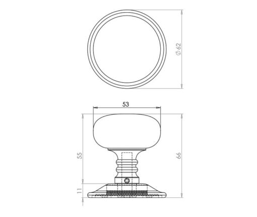 Jedo Mushroom Mortice Door Knobs 62mm Diameter