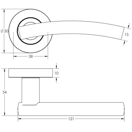 Curve Door Handle on Rose Satin Chrome
