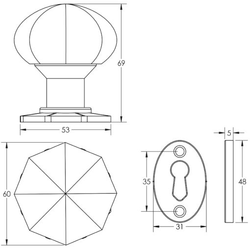 Valley Forge Octagonal Mortice Door Knobs