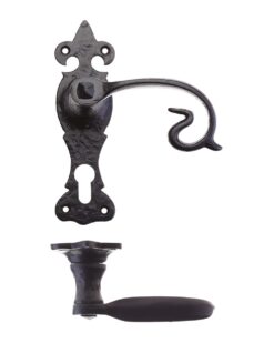 Scroll Lever on Fleur De Lys Backplate - 6" - Lock