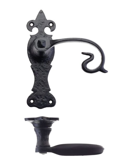 Scroll Lever on Fleur De Lys Backplate - 6" - Latch