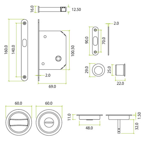 Sliding Door Lock Set - Suitable for 35-45mm Thick Doors