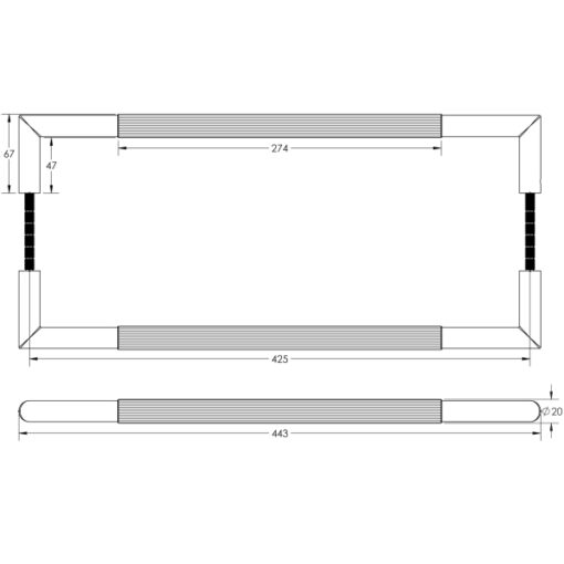 425x20mm GM Mitred B/B Linear Knurled Pull Handle 304g - Image 2