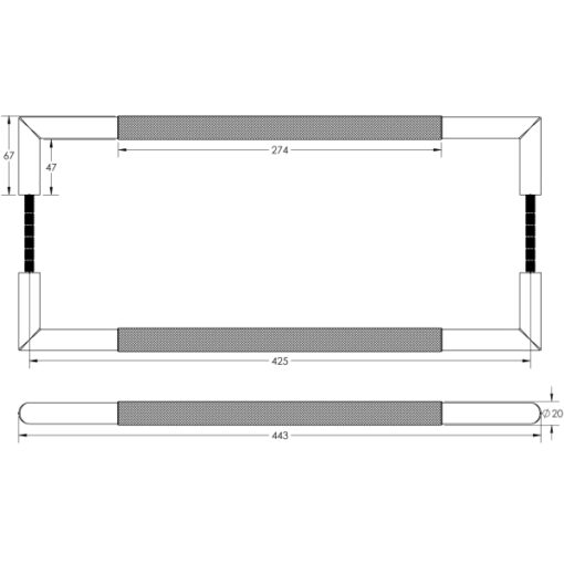 425x20mm GM Mitred B/B Knurled Pull Handle 304g - Image 2