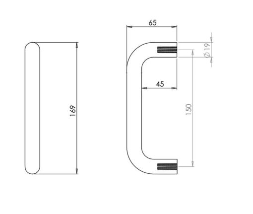 Stainless Steel 19mm D Shape Pull Handles Grade 304 B/T Fixing - Image 2