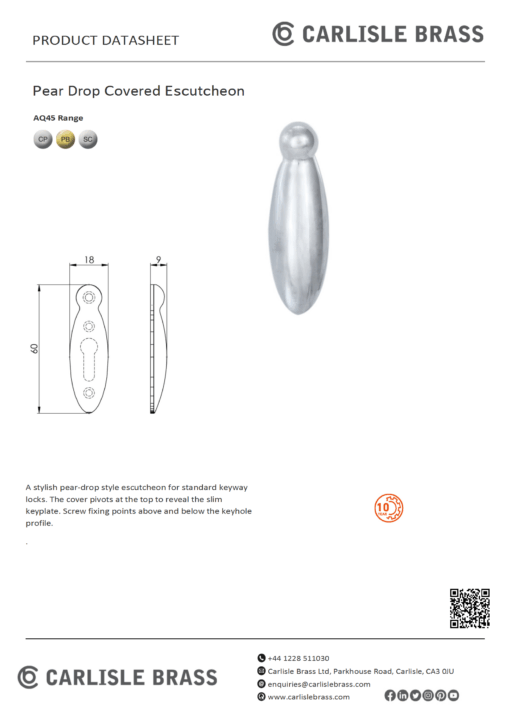 Pear Drop Covered Escutcheon - Image 2