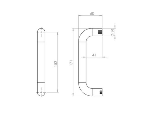 Aluminium 19mm D Shape Pull Handle Bolt Through Fixing F2 Finish - Image 2